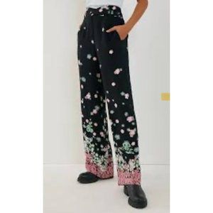 Anthropologie Pants Slacks Ella Wide-Leg Floral Black Size 8 NWT